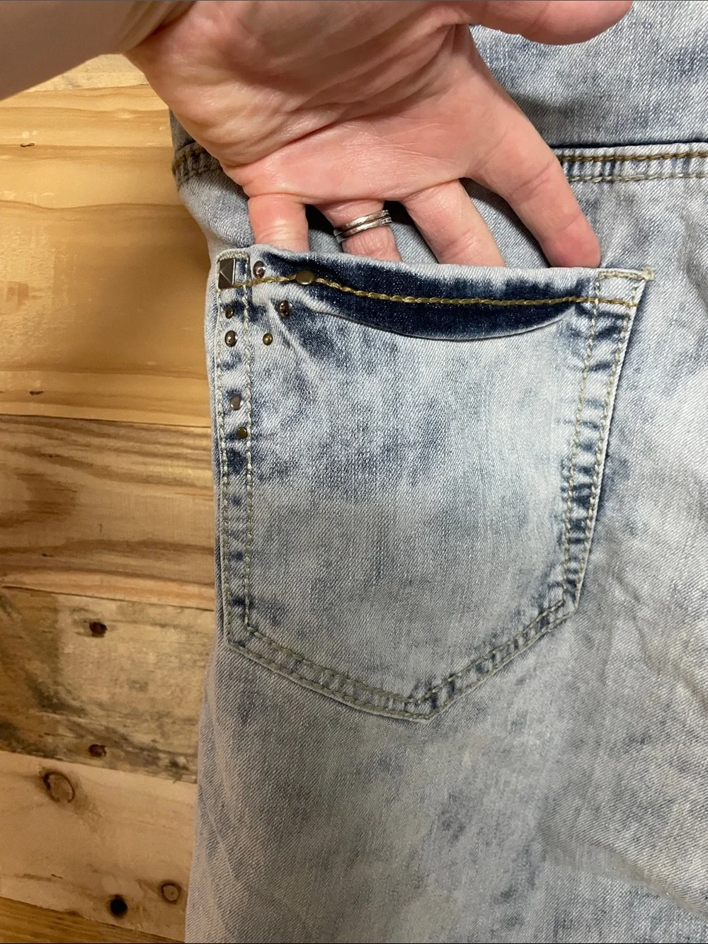 Maurices size 24 Light Blue Distressed Jean Short with Stud and Gem Detail Sides